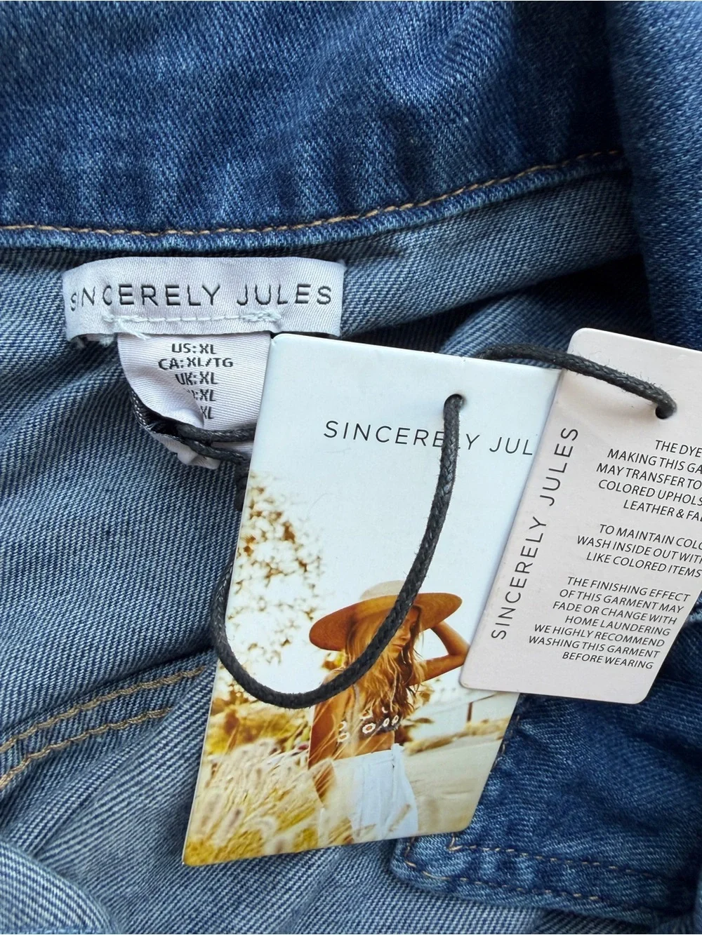 Sincerely Jules Oversized Denim Jacket Sz XL Medium Wash Classic Trucker Jean